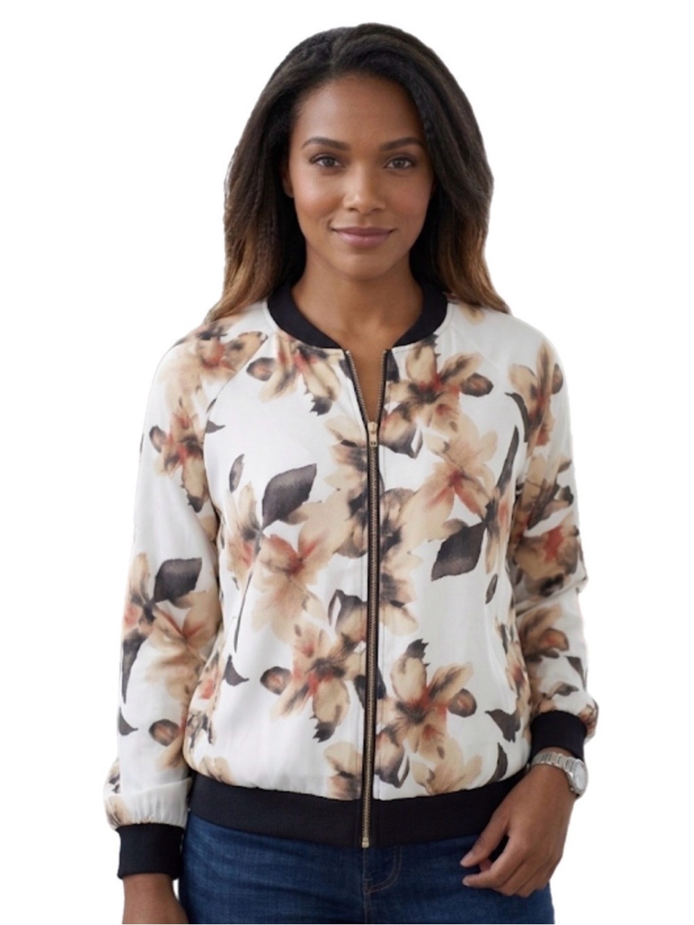 M Medium Tua Sheer Off White Floral Light Bomber Jacket Activewear Casual Indie